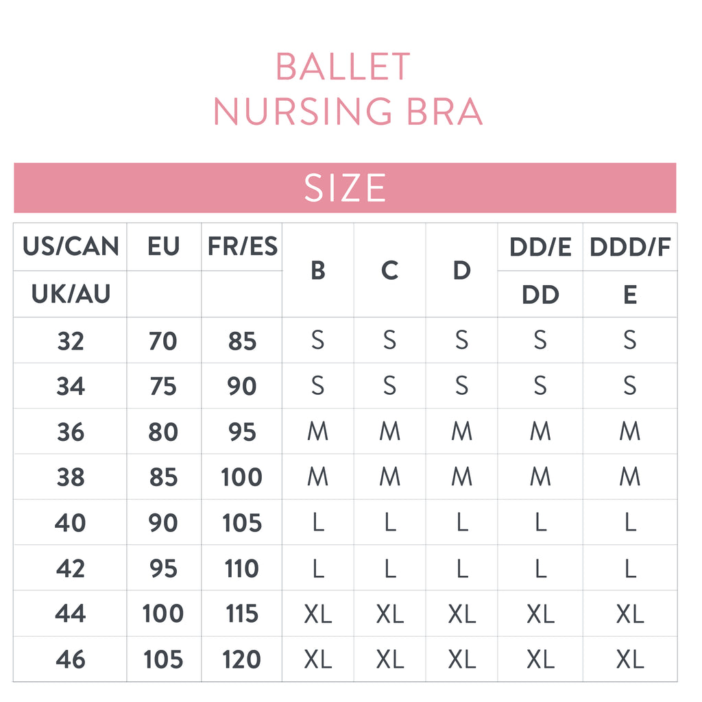 bravado ballet nursing bra sizing chart