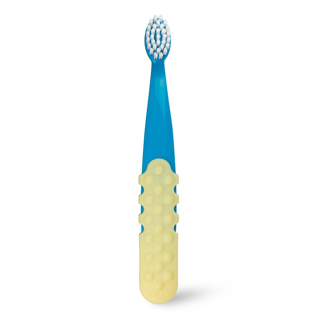 radius totz plus kids toothbrush blue yellow grip