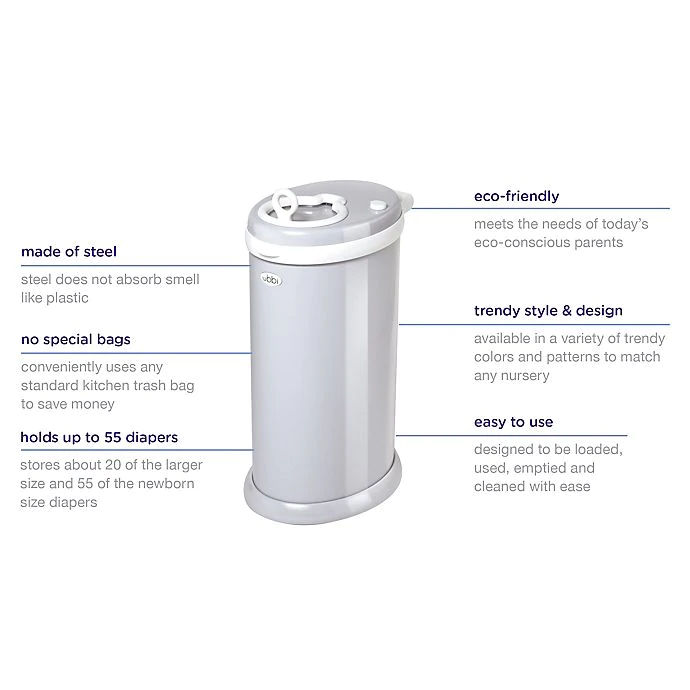 ubbi stainless steel diaper pail features