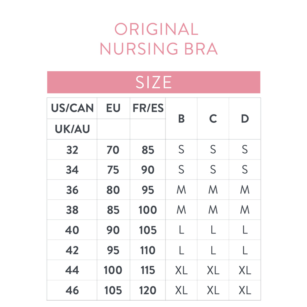 bravado original nursing bra sizing chart