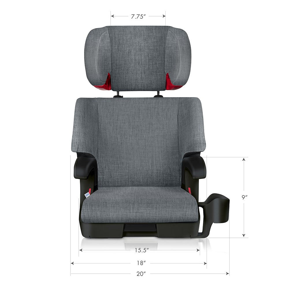 clek oobr high back booster seat dimensions front