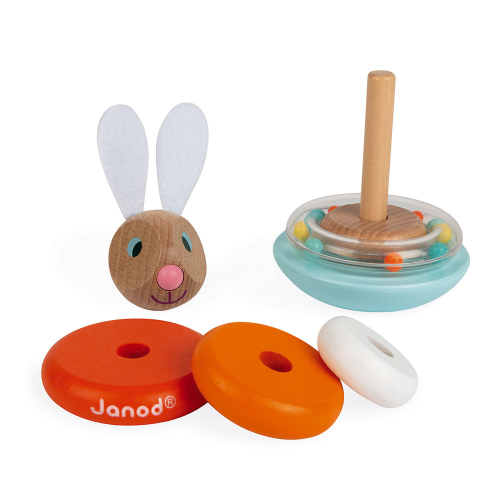 janod stackable roly-poly rabbit carrot pieces