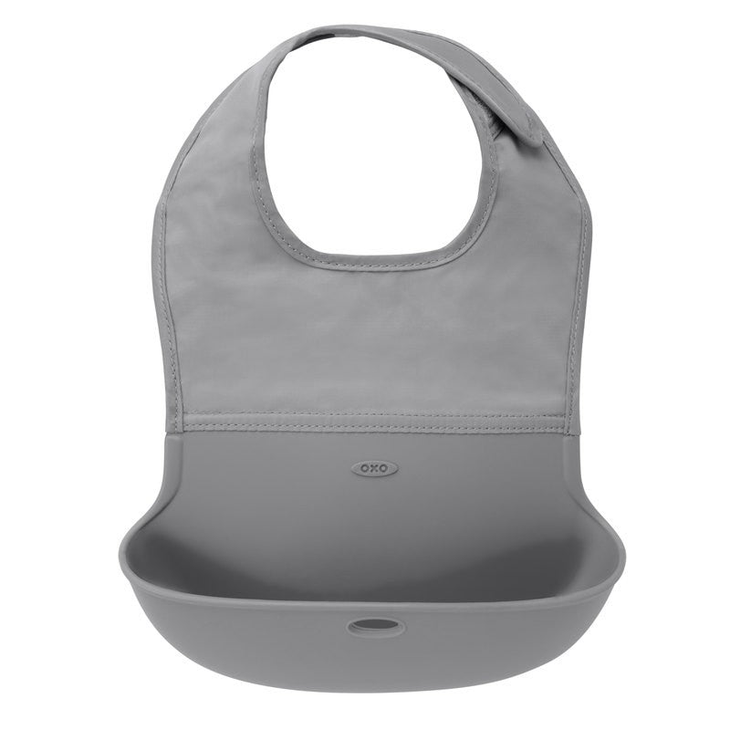 oxo tot silicone roll-up bib grey
