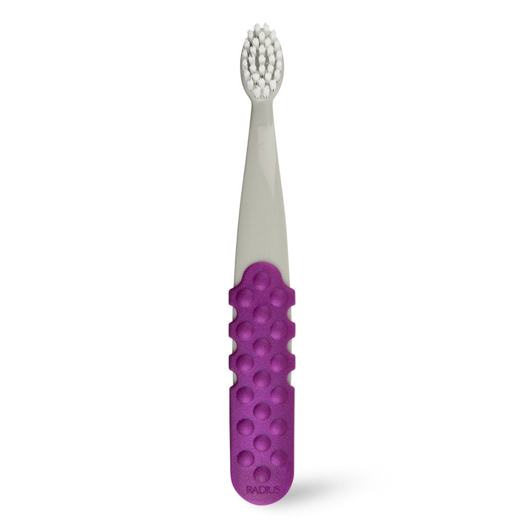 radius totz plus kids toothbrush cool grey amethyst purple grip