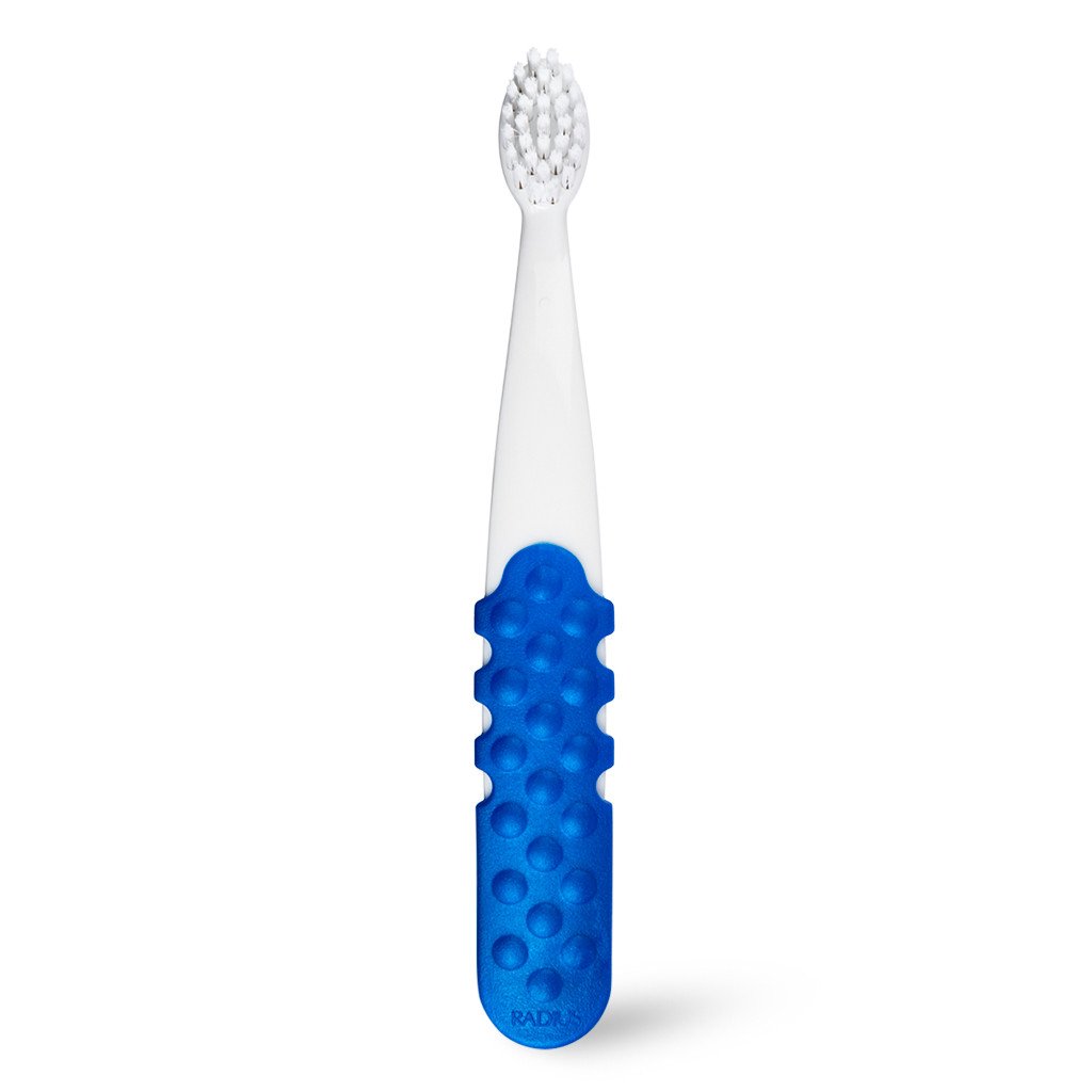 radius totz plus kids toothbrush white sapphire blue grip
